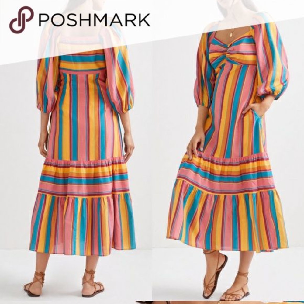 NWT Anthropologie x Farm Rio Rainbow Colorful Stripe Midi Dress - XL